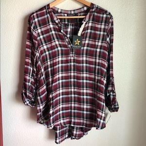 NWT Living Doll plaid high-low tunic